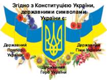 Згідно з Конституцією України, державними символами України є: Державний Прап...