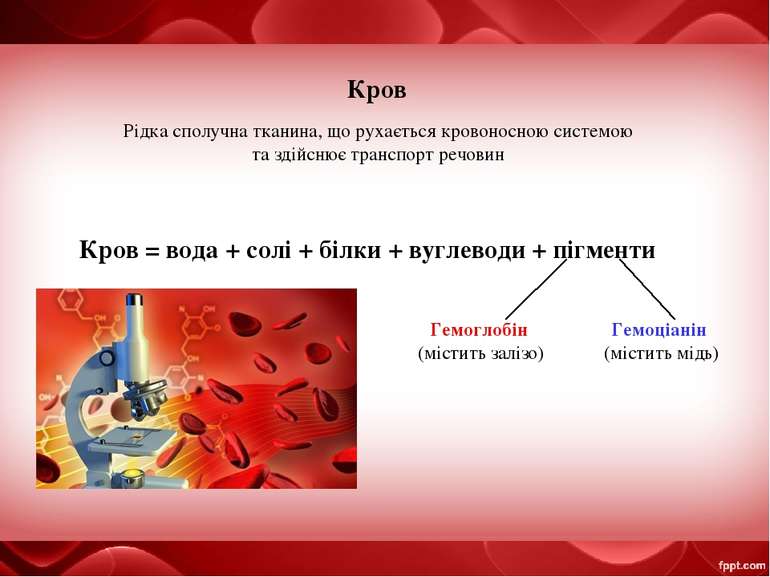 Кров Рідка сполучна тканина, що рухається кровоносною системою та здійснює тр...