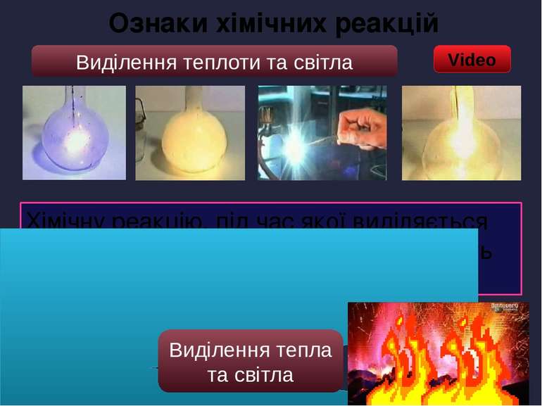 Video Ознаки хімічних реакцій Виділення теплоти та світла Хімічну реакцію, пі...