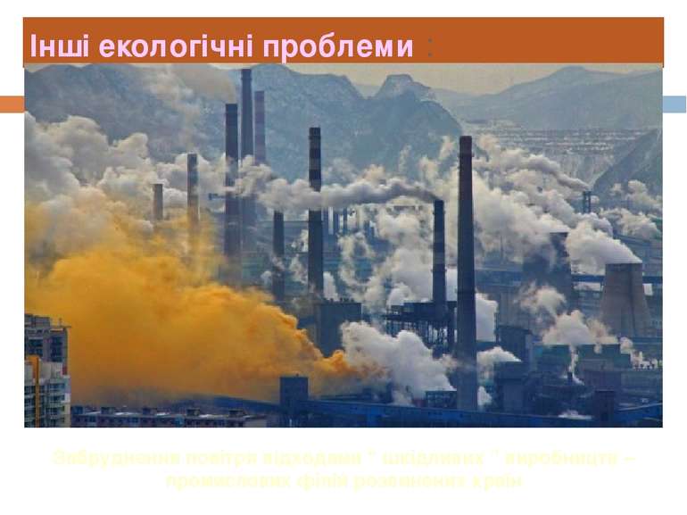 Інші екологічні проблеми : Забруднення повітря відходами “ шкідливих ” виробн...