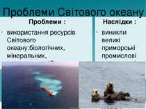 Проблеми : використання ресурсів Світового океану:біологічних, мінеральних, е...