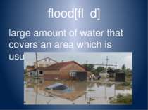 flood[flʌd] large amount of water that covers an area which is usually dry [f...