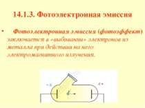 14.1.3. Фотоэлектронная эмиссия Фотоэлектронная эмиссия (фотоэффект) заключае...