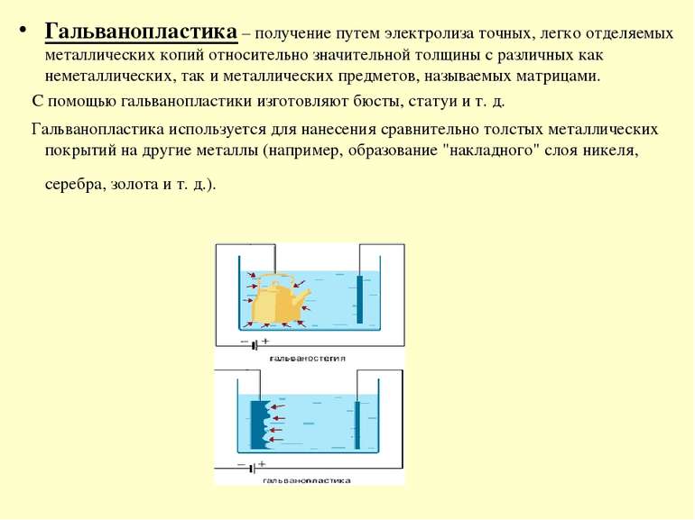 Гальванопластика – получение путем электролиза точных, легко отделяемых метал...