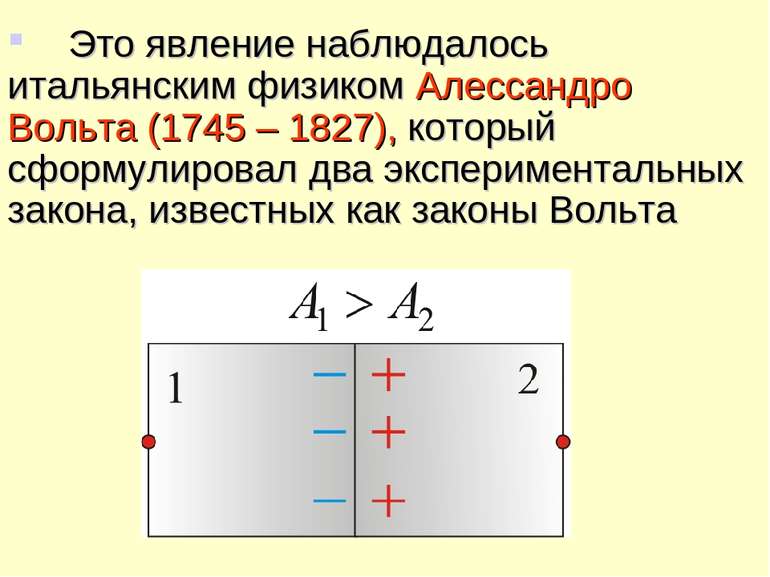 Это явление наблюдалось итальянским физиком Алессандро Вольта (1745 – 1827), ...