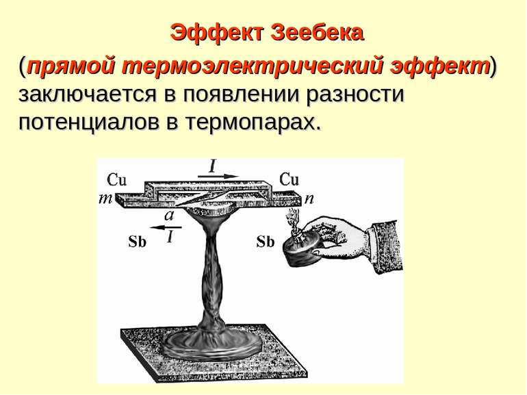 Эффект Зеебека (прямой термоэлектрический эффект) заключается в появлении раз...