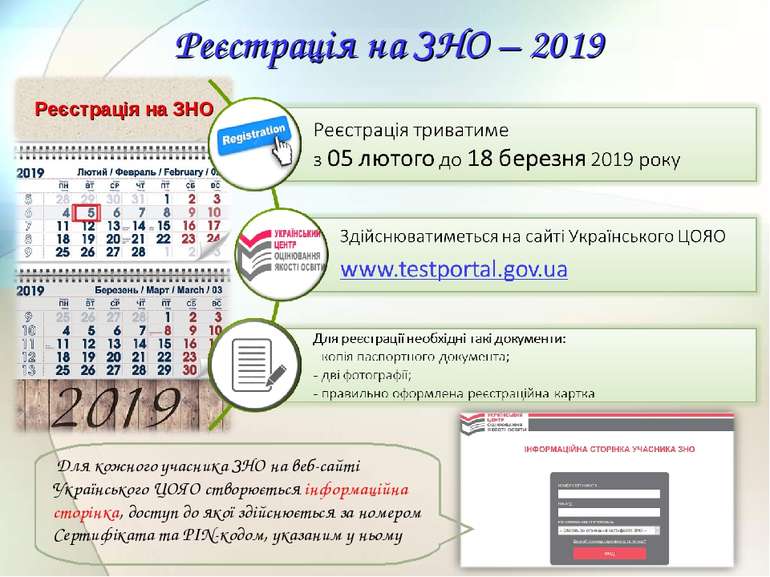 Реєстрація на ЗНО – 2019 Для кожного учасника ЗНО на веб-сайті Українського Ц...