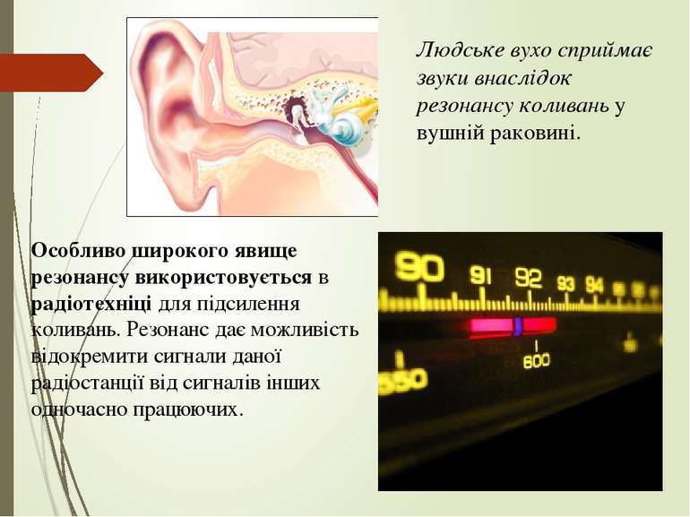 Людське вухо сприймає звуки внаслідок резонансу коливань у вушній раковині. О...
