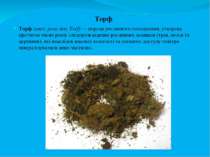 Торф Торф (англ. peat, нім. Torf) — порода рослинного походження, утворена пр...