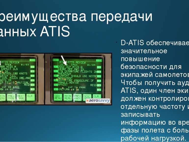 Преимущества передачи данных ATIS D-ATIS обеспечивает значительное повышение ...