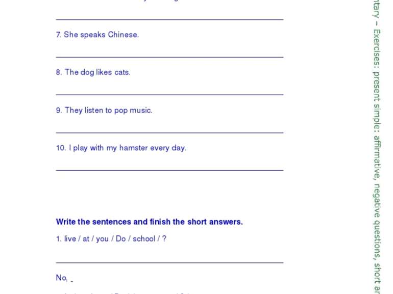 4. We think English is easy. 5. My friends play volleyball. 6. I watch TV on ...