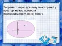 Теорема 1 Через довільну точку прямої у просторі можна провести перпендикуляр...
