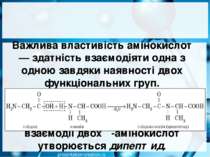 Важлива властивість амінокислот — здатність взаємодіяти одна з одною завдяки ...