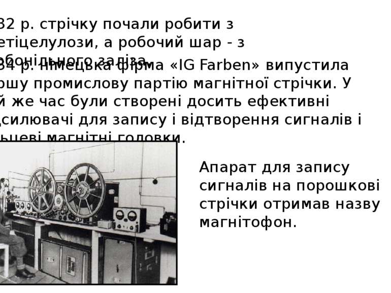 1932 р. стрічку почали робити з ацетіцелулози, а робочий шар - з карбонільног...