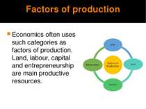 Factors of production Economics often uses such categories as factors of prod...