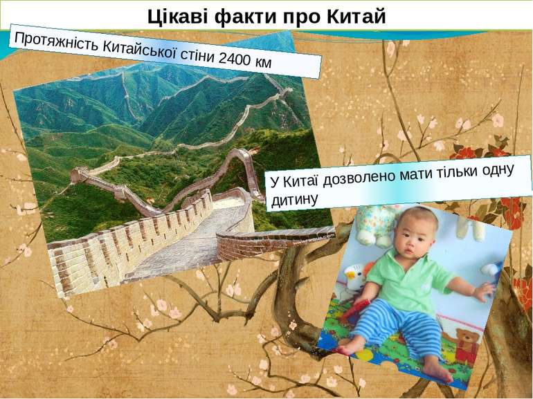 Цікаві факти про Китай Протяжність Китайської стіни 2400 км У Китаї дозволено...