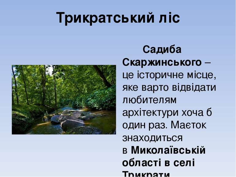 Трикратський ліс Садиба Скаржинського – це історичне місце, яке варто відвіда...