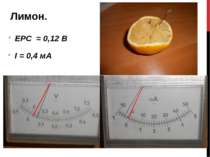 Лимон. ЕРС = 0,12 В І = 0,4 мА