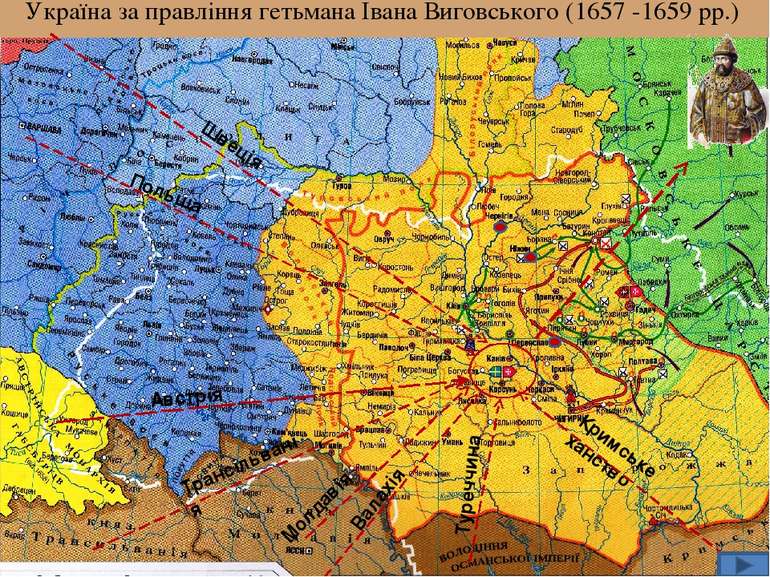 Україна за правління гетьмана Івана Виговського (1657 -1659 рр.) Швеція Польщ...