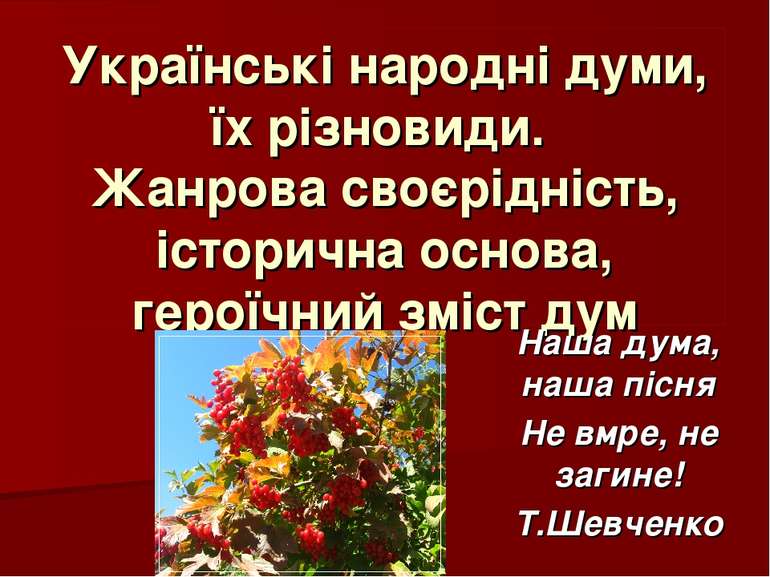 Українські народні думи, їх різновиди. Жанрова своєрідність, історична основа...