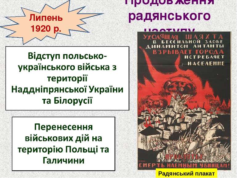 Продовження радянського наступу Липень 1920 р. Радянський плакат