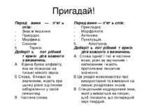 Пригадай! Перед вами — п'ять слів: Знак м’якшення. Присудок. Морфема. Синонім...