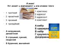 Я знаю! Установіть відповідність між словом і його тлумаченням 1 трагічний 2 ...