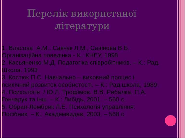 Перелік використаної літератури 1. Власова А.М., Савчук Л.М., Савінова В.Б. О...