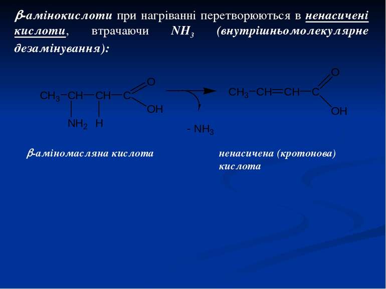 -амінокислоти при нагріванні перетворюються в ненасичені кислоти, втрачаючи N...