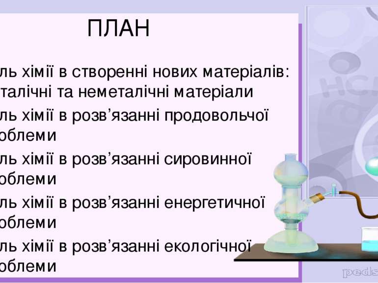 ПЛАН Роль хімії в створенні нових матеріалів: металічні та неметалічні матері...