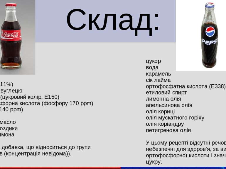 Склад: цукор вода карамель сік лайма ортофосфатна кислота (E338) етиловий спи...