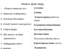 Назвіть жанр твору «Повість минулих літ» 2. «Бджола та Шершень» 3. «Наталка П...