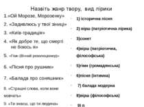 Назвіть жанр твору, вид лірики 1.«Ой Морозе, Морозенку» 2. «Задивлюсь у твої ...