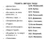 Назвіть автора твору «Дитинство» «Мина Мазайло» «Ви знаєте, як липа шелестить...