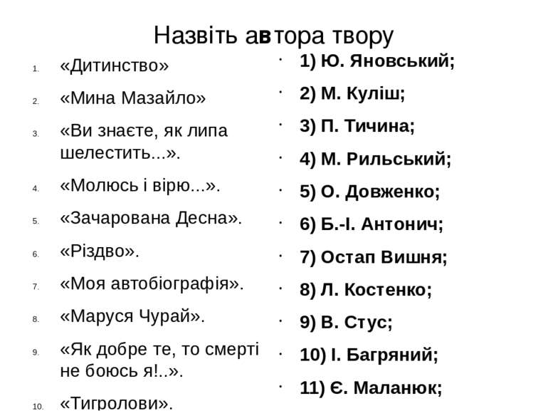 Назвіть автора твору «Дитинство» «Мина Мазайло» «Ви знаєте, як липа шелестить...