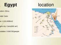   Location: Africa Capital: Cairo Area: 1,010,408km2 largest city: Cairo(606 ...
