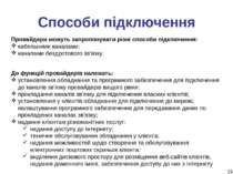 * Способи підключення Провайдери можуть запропонувати різні способи підключен...