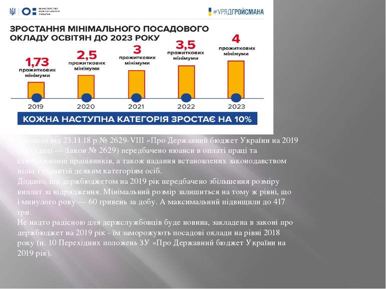 Законом від 23.11.18 р № 2629-VІІІ «Про Державний бюджет України на 2019 рік»...
