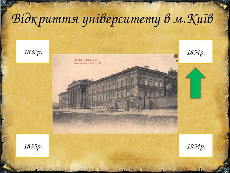 Відкриття університету в м.Київ 1834р. 1837р. 1934р. 1835р.