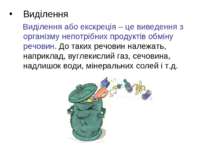 Виділення Виділення або екскреція – це виведення з організму непотрібних прод...