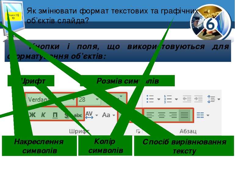 Як змінювати формат текстових та графічних об’єктів слайда? Розділ 2 § 10 Кно...