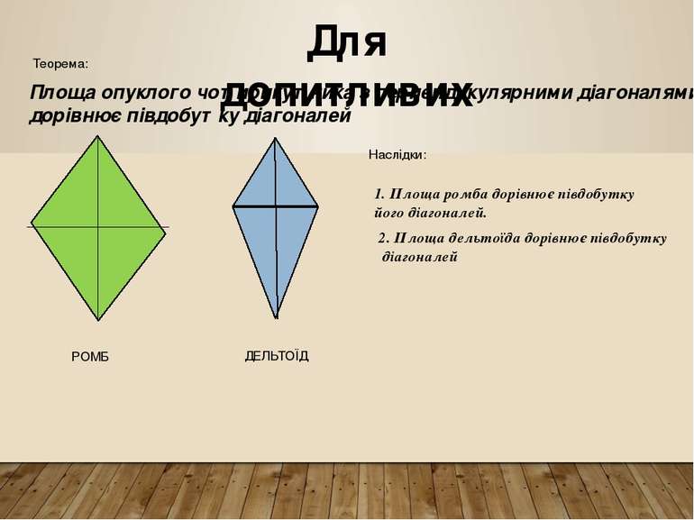 Для допитливих Площа опуклого чотирикутника з перпендикулярними діагоналями д...