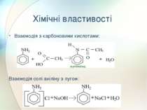 Хімічні властивості Взаємодія з карбоновими кислотами: Взаємодія солі аніліну...