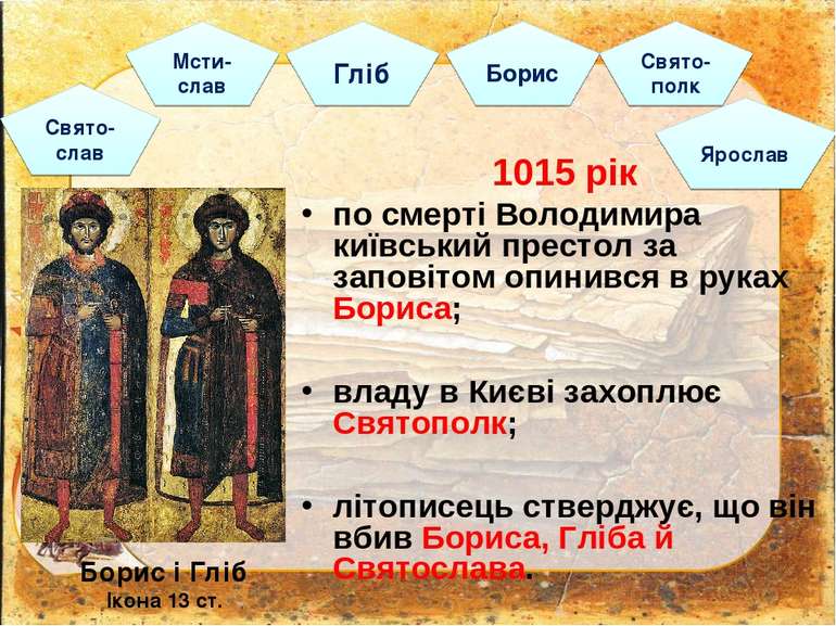 Свято-слав Мсти-слав Гліб Борис Свято-полк Борис і Гліб Ікона 13 ст. 1015 рік...