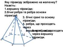 Яку піраміду зображено на малюнку? Назвіть: вершину піраміди; бічні ребра та ...