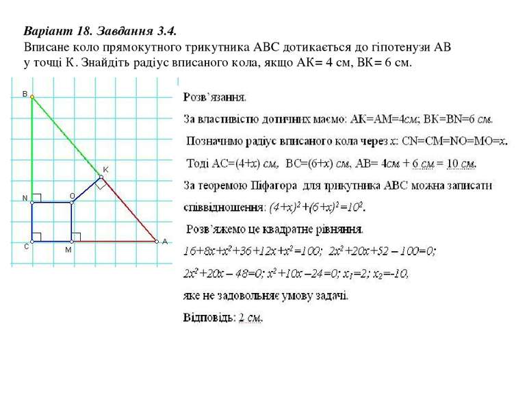 Варіант 18. Завдання 3.4. Вписане коло прямокутного трикутника АВС дотикаєтьс...