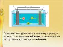 Позитивні іони рухаються у напрямку струму до катода, їх називають катіонами,...