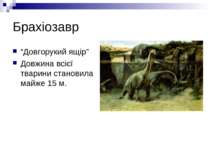 Брахіозавр “Довгорукий ящір” Довжина всієї тварини становила майже 15 м.