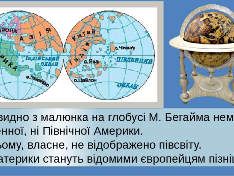 Як видно з малюнка на глобусі М. Бегайма немае ні Південної, ні Північної Аме...
