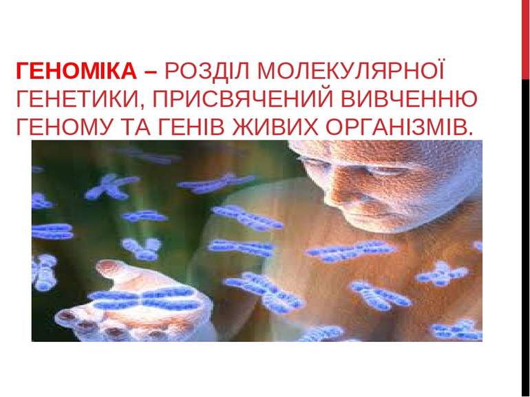 ГЕНОМІКА – РОЗДІЛ МОЛЕКУЛЯРНОЇ ГЕНЕТИКИ, ПРИСВЯЧЕНИЙ ВИВЧЕННЮ ГЕНОМУ ТА ГЕНІВ...